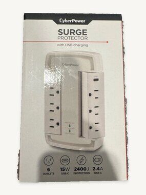 CyberPower Surge Protector 6 Outlets USB-A USB-C Charging 2400J White NWT